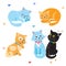 Cartoon Cute Cats Vector. Set Of Various Cute Cats. Kittens On White Background.