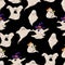 Cartoon cute character ghost in a witch hat in the style of Halloween. Seamless pattern.