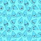 Cartoon cute characters kawaii blue water smiling drops seamless pattern. Flat design, vector illustration