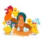 Cartoon cute chicken family with babies vector illustration