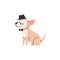 Cartoon cute Chihuahua purebred breed of furry little dog dressed up with black hat and bow vector isolated illustration