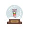 Cartoon cute christmas snowglobe with winter cat with christmas gift