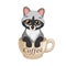 Cartoon cute civet in a coffee cup