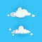 Cartoon cute cloud trendy design icons set on half tone blue circles. Vector illustration of weather or sky background.