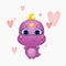 Cartoon cute dinosaur with hearts. Little kissing dino kid character. Creative layout for for valentines, wedding or birthday.