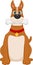 Cartoon cute dog biting bone on white background