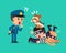 Cartoon cute dog helping policeman to catch thieves