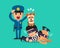 Cartoon a cute dog helping policeman to catch thieves