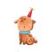 Cartoon cute dog in party hat. Sweet animal character. Puppy birthday card