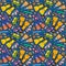 Cartoon cute doodle equipment for underwater swimming seamless pattern.