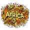 Cartoon cute doodles Africa word. Funny vector artwork