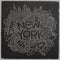 Cartoon cute doodles hand drawn New York inscription