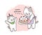 Cartoon cute draw mother and baby cat and cake, Happy birthday vector.
