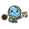 cartoon cute earth character become a doctor against virus with sword