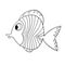 Cartoon cute fish. Hand drawing outline colouring pictures. Isolated items. Suitable for children`s coloring and prints.