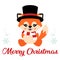 Cartoon cute fox with hat and scarf vector sitting and christmas text