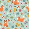 Cartoon cute fox seamless pattern