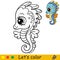 Cartoon cute and funny baby seahorse coloring