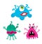 Cartoon cute and funny monsters and bacterias. Vector microbes isolated on white.