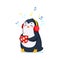 Cartoon cute funny penguin character listens music