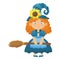 Cartoon cute ginger witch with broom