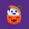 Cartoon cute Halloween ghost emerges from pumpkin