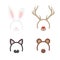 Cartoon Cute Headband with Ears Holiday Set. Rabbit, deer, cat, bear. Flat Design Style. Party Mask Vector illustration.