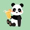 Cartoon cute kawaii panda bear with orange juice. Vector flat