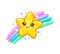 Cartoon cute kawaii star on a vibrant rainbow