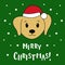 Cartoon cute Labrador in Santa hat. Vector illustration. Merry Christmas background.