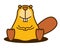 Cartoon cute little beaver character with big tail sitting on ground.