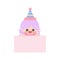 Cartoon cute little birthday hat princess elf holding light pink memo. Frame for photo, text, note, label.