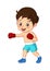 Cartoon cute little boy boxing