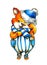 Cartoon cute little fox in a blue winter hat and a striped scarf.