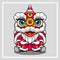 Cartoon cute little lion dance sitting and celebrating chinese new year