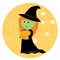 Cartoon cute little witch with pumpkin