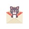 Cartoon cute lovely cat in an envelope