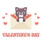 Cartoon cute lovely cat in an envelope with text