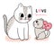 Cartoon cute mom and baby cats and big heart vector.