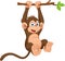 Cartoon cute monkey hanging on tree branch. Funny and adorable