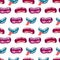 Cartoon cute monster mouths seamless pattern with different emotional expressions. Teeth, tongue, mouth collection