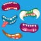 Cartoon cute monster mouths set with different emotional expressions. Teeth, tongue, mouth collection. Halloween vector