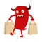 Cartoon cute monster shopping vector character illustration.