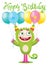 Cartoon Cute Monster Vector Illustration. Funny Monster Birthday Greeting Card.