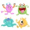 Cartoon cute monsters set. Vector drawing for Halloween and monsters party`s. Smiling aliens in flat style. Best for prints, part