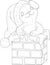 Cartoon cute mouse in Christmas hat crawlling through chimney sketch template.