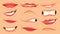 Cartoon cute mouth expressions facial gestures set with pouting lips smiling sticking out tongue isolated vector