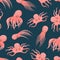 Cartoon Cute Octopus Characters Seamless Pattern Background. Vector