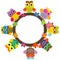 Cartoon cute owls round frame for kids