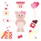 Cartoon cute pig girl valentines day set